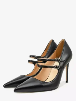 Black Mary Jane Shoes Pointed Toe Stiletto Heel Pumps