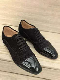 Black Men's Dress Shoes Rhinestones Patchwork Lace Up Prom Wedding Shoes