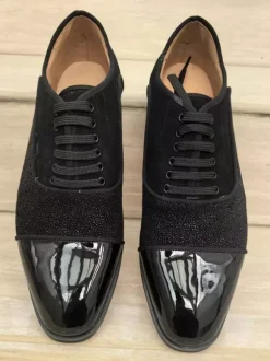 Black Men's Dress Shoes Rhinestones Patchwork Lace Up Prom Wedding Shoes