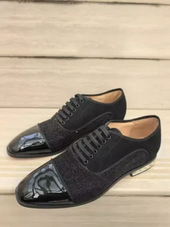 Black Men's Dress Shoes Rhinestones Patchwork Lace Up Prom Wedding Shoes