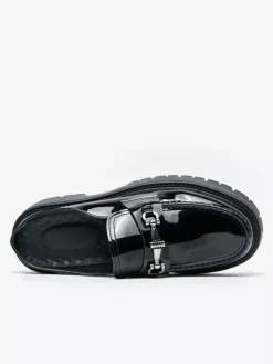 Black Men's Mule Loafers Round Toe Metal Detail Slip On Shoes
