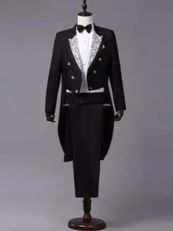 Black Men's Palace Long Sleeves Tuxedo Clothing Retro Performance Costumes Retro Costumes