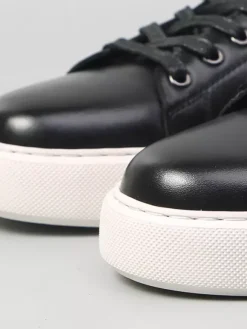 Black Men's Sneakers Genuine Leather Round Toe Lace Up Casual Shoes
