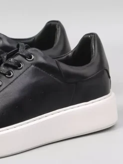 Black Men's Sneakers Genuine Leather Round Toe Lace Up Casual Shoes