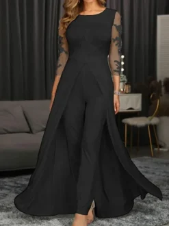 Black Mother Dress Jewel Neck 3/4 Length Sleeves Sheath Applique Wedding Guest Dresses Free Customization