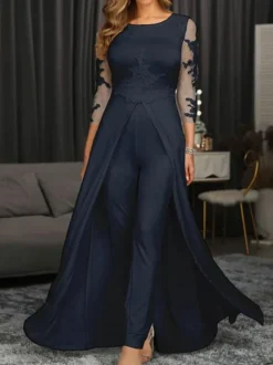 Black Mother Dress Jewel Neck 3/4 Length Sleeves Sheath Applique Wedding Guest Dresses Free Customization