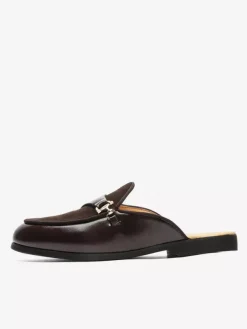 Black Mule Loafers Round Toe Metal Detail Bakcless Loafers