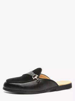 Black Mule Loafers Round Toe Metal Detail Bakcless Loafers