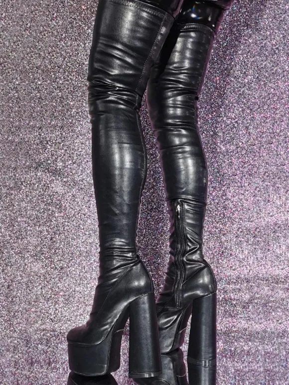 Black Over The Knee Boots Round Toe Platform high Heel Sexy Thigh High Boots