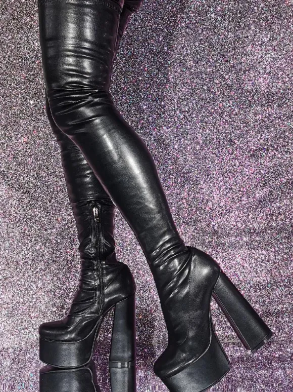 Black Over The Knee Boots Round Toe Platform high Heel Sexy Thigh High Boots