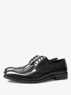 Black Oxford Shoes Cowhide Round Toe Lace Up Dress Shoes For Men
