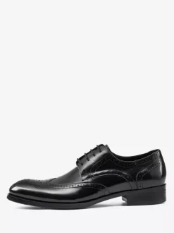 Black Oxford Shoes Cowhide Round Toe Lace Up Dress Shoes For Men