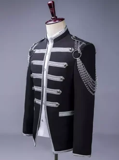 Black Palace Performing Arts Sequin Men's Stage Costume Long Sleeves Overcoat Retro Costumes
