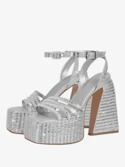 Black Party Shoes Rhinestones Block Heel Platform Anle Strap High Heel Sandals