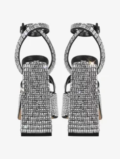Black Party Shoes Rhinestones Block Heel Platform Anle Strap High Heel Sandals