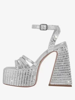 Black Party Shoes Rhinestones Block Heel Platform Anle Strap High Heel Sandals