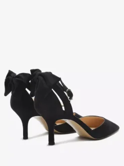 Black Party Shoes Suede Open Toe Bow High Heel Pumps