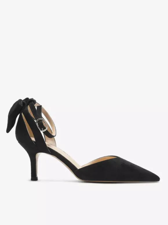 Black Party Shoes Suede Open Toe Bow High Heel Pumps