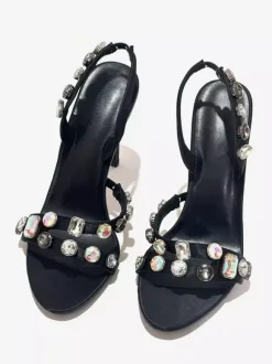 Black Party Shoes Women's Open Toe Rhinestones Slingback High Heel Sandals