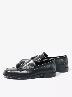 Black Penny Loafers For Men Round Toe Slip On Loafers With Tassels