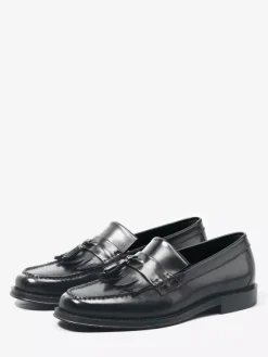 Black Penny Loafers For Men Round Toe Slip On Loafers With Tassels