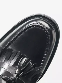 Black Penny Loafers For Men Round Toe Slip On Loafers With Tassels
