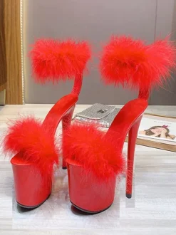 Black Pleaser Boots Sexy High Heel Platfrom Faux Feather Detail Pole Dance Shoes
