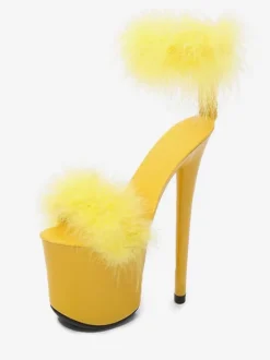 Black Pleaser Boots Sexy High Heel Platfrom Faux Feather Detail Pole Dance Shoes