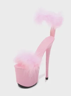 Black Pleaser Boots Sexy High Heel Platfrom Faux Feather Detail Pole Dance Shoes