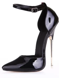 Black Pointed Toe Patent Ankle Strap Sexy High Heels