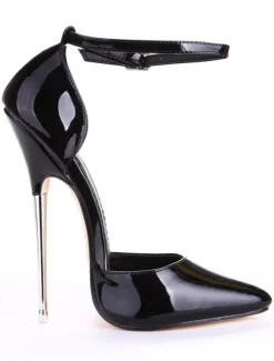 Black Pointed Toe Patent Ankle Strap Sexy High Heels