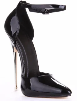 Black Pointed Toe Patent Ankle Strap Sexy High Heels
