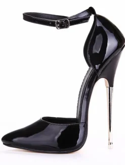 Black Pointed Toe Patent Ankle Strap Sexy High Heels
