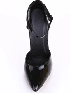 Black Pointed Toe Patent Ankle Strap Sexy High Heels
