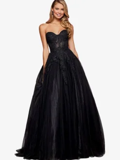 Black Prom Dress 2026 Strapless A-Line Sleeveless Lace Party Dresses Free Customization