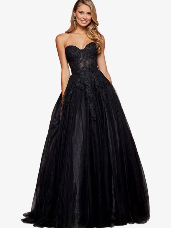 Black Prom Dress 2026 Strapless A-Line Sleeveless Lace Party Dresses Free Customization