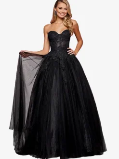 Black Prom Dress 2026 Strapless A-Line Sleeveless Lace Party Dresses Free Customization