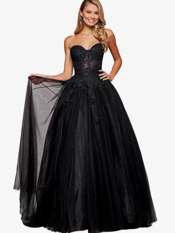 Black Prom Dress 2026 Strapless A-Line Sleeveless Lace Party Dresses Free Customization