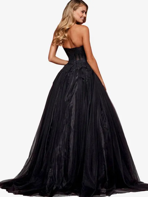Black Prom Dress 2026 Strapless A-Line Sleeveless Lace Party Dresses Free Customization