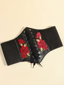 Black Retro Costumes Lace Up PU Leather Women's Retro Accessory Marie Antoinette Costume Party Prom Dress