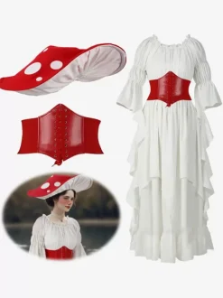 Black Retro Costumes Lace Up PU Leather Women's Retro Accessory Marie Antoinette Costume Party Prom Dress