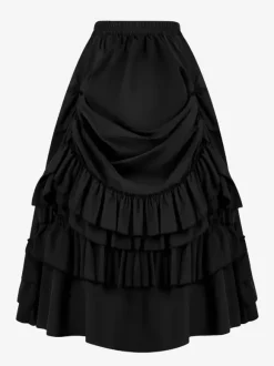 Black Retro Costumes Ruffles Marie Antoinette Long Skirt