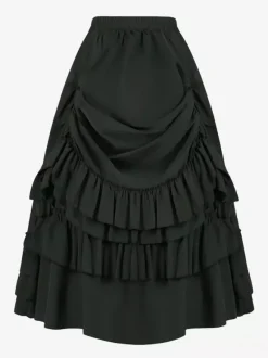 Black Retro Costumes Ruffles Marie Antoinette Long Skirt