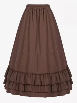 Black Retro Costumes Ruffles Marie Antoinette Long Skirt