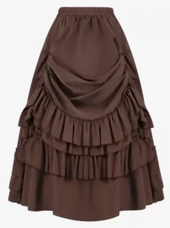 Black Retro Costumes Ruffles Marie Antoinette Long Skirt