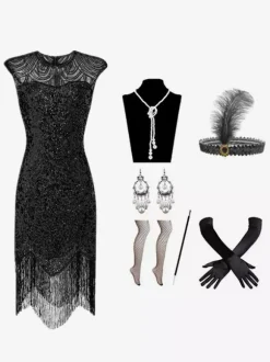 Black Retro Costumes Sequins Polyester Accessory Marie Antoinette Costume Women's Retro Set Vintage Clothing