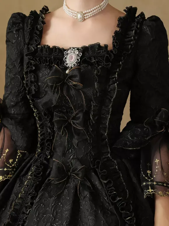 Black Retro Costumes Women's Ruffles Polyester Dress British Style Marie Antoinette Costume Vintage Clothing