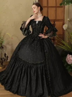 Black Retro Costumes Women's Ruffles Polyester Dress British Style Marie Antoinette Costume Vintage Clothing