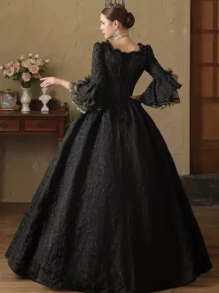 Black Retro Costumes Women's Ruffles Polyester Dress British Style Marie Antoinette Costume Vintage Clothing