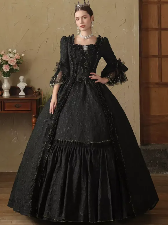 Black Retro Costumes Women's Ruffles Polyester Dress British Style Marie Antoinette Costume Vintage Clothing